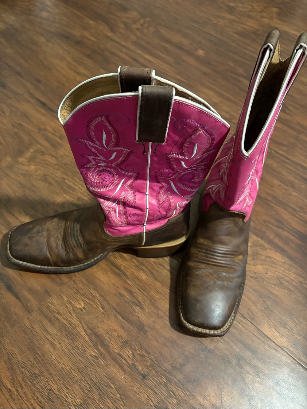 Shyanne Womens Western Brown Leather Pink Embroidered Cowboy Boots Size 7M